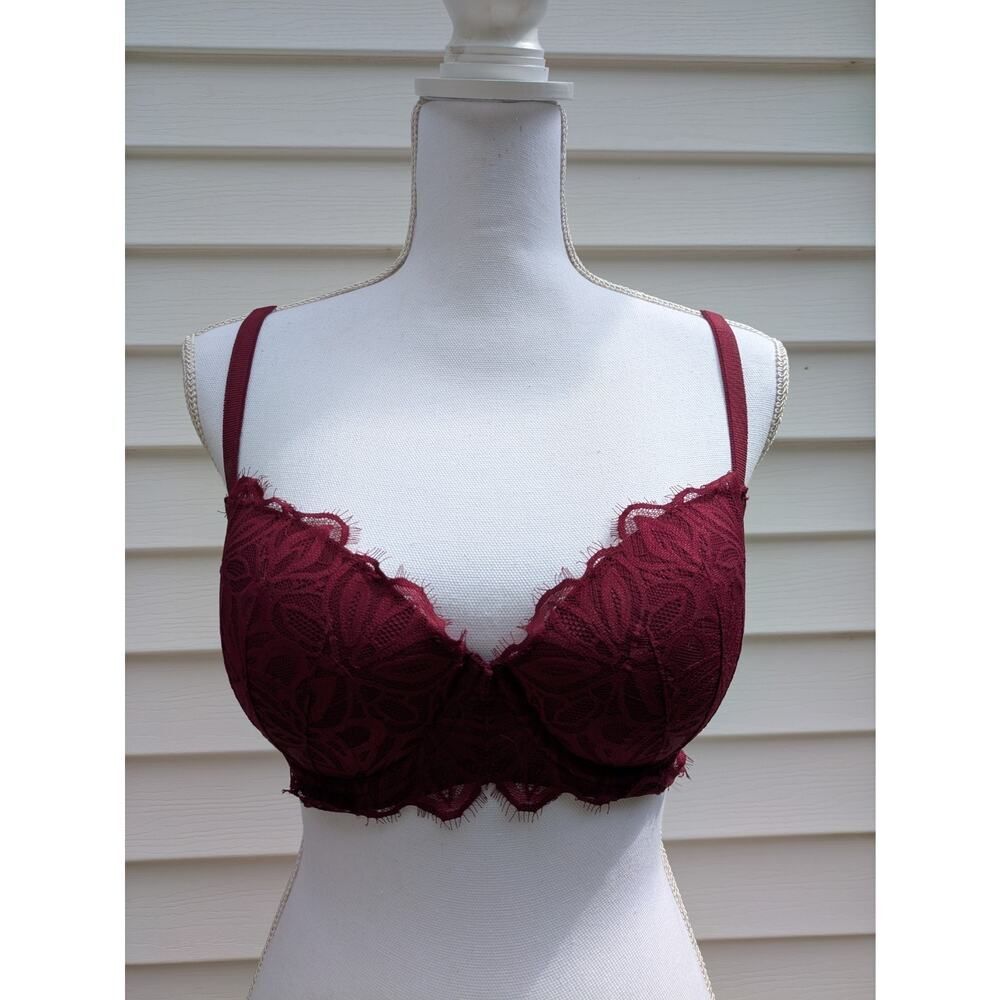 PINK by Victoria’s Secret 34DD Bra Push-Up Lace Burgundy Underwire Sexy
